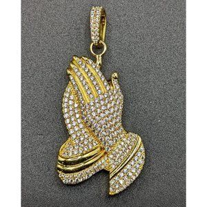 Signed Aporro Praying Hands PVD Plated 14k Gold Dipped CZ Bling Ice Mens Pendant